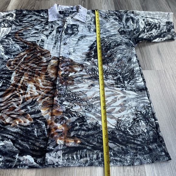 Vintage 90s TRUST COUTURE Mens Shirt XL Mesh Sheer Tiger Graphic Animal Print - Picture 5 of 7